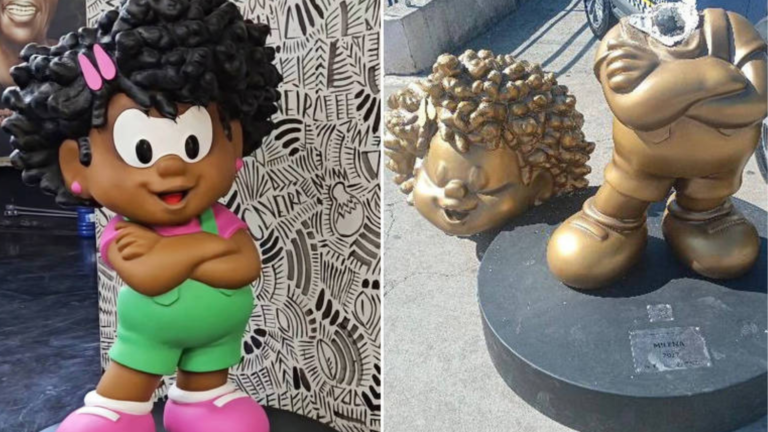 Estátua de Milena, da Turma da Mônica, é alvo de vandalismo em SP 